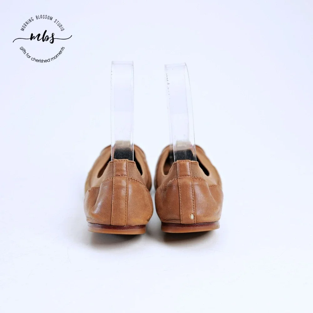 Tory Burch Jolie Cap Toe‎ Classic Preppy Leather Ballet Flats Brown Gold Women 6